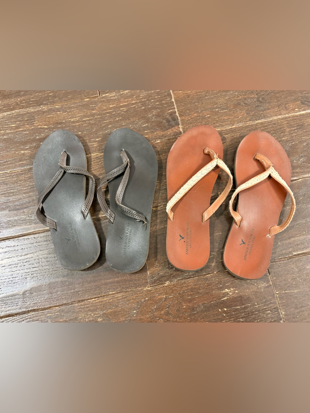 American Eagle Outfitters Brown Leather and Dark Brown Flip Flop Sandals